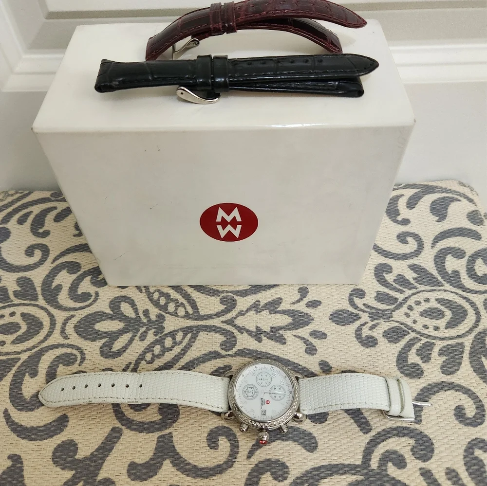 Michele Woman's CSX Diamond Chronograph Watch /3 Leather Bands - Picture 4 of 6